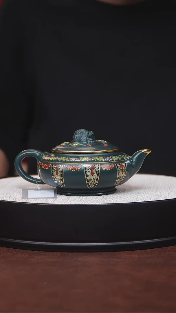 茶杯紫砂宜兴紫砂 金蟾珐琅彩 绿泥 汪庆龙 220cc