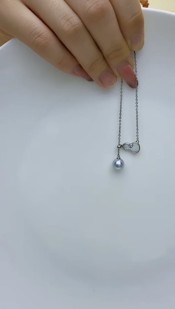 吊坠(赠链)银S925镶嵌海水珍珠真多麻Y字吊坠  8mm