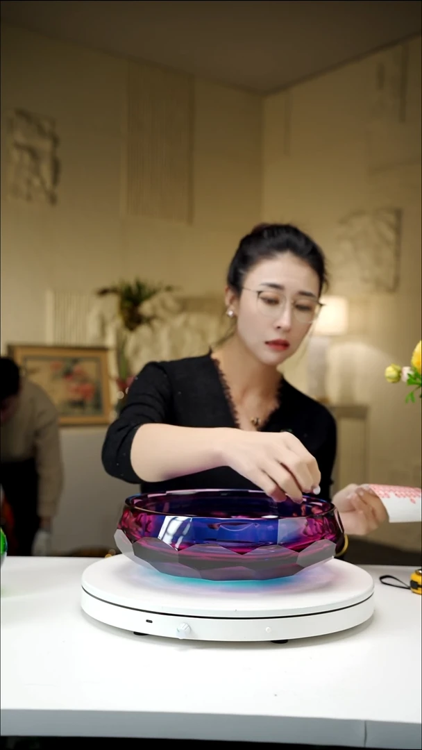 手工艺品琉璃徐*公金红蓝切面果盘90号微瑕不退换