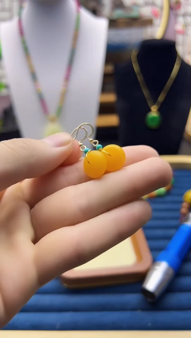 【闪购商品】蜜蜡耳饰14K金镶嵌E82