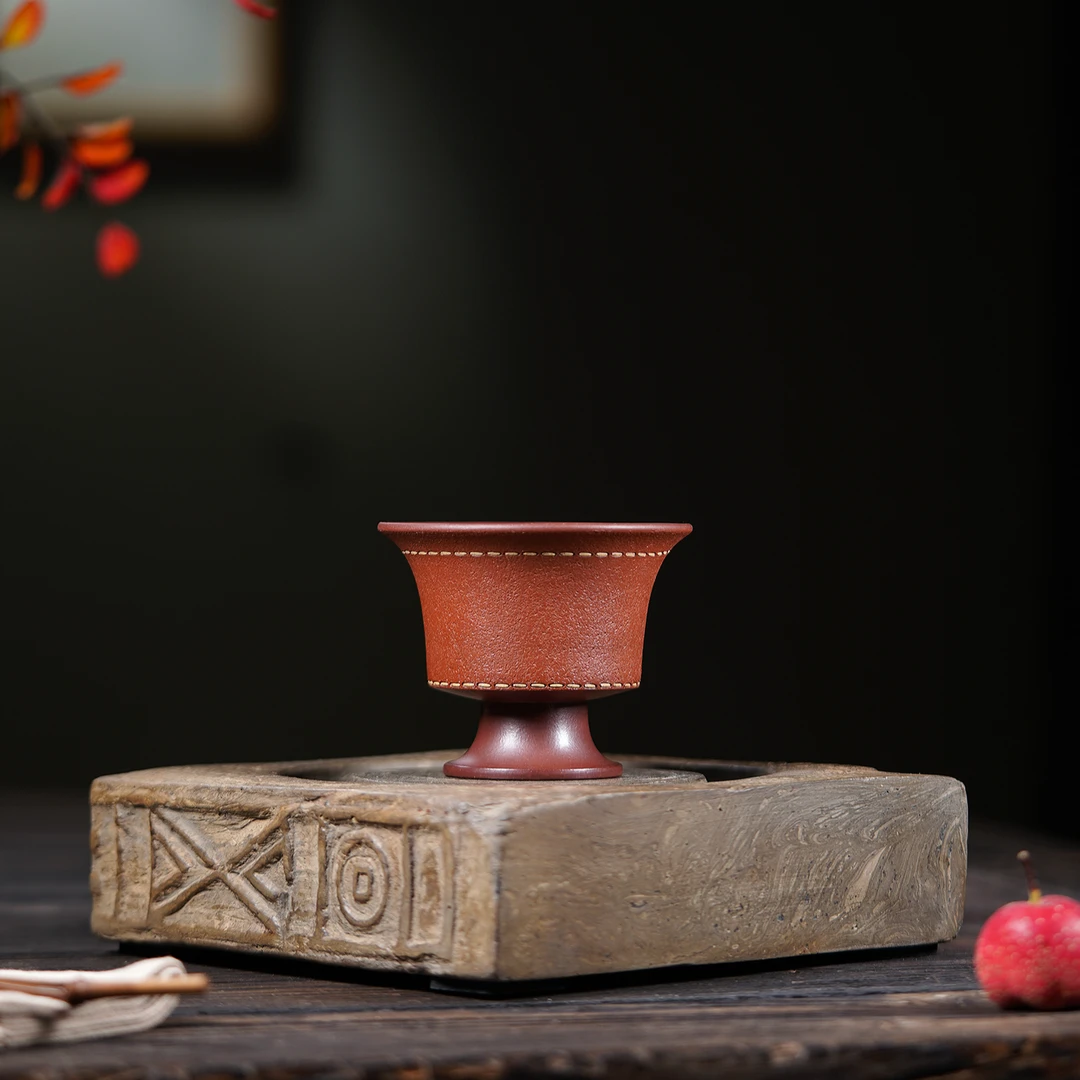 宜兴紫砂 | 原矿全手工  仿生皮革接底紫砂杯