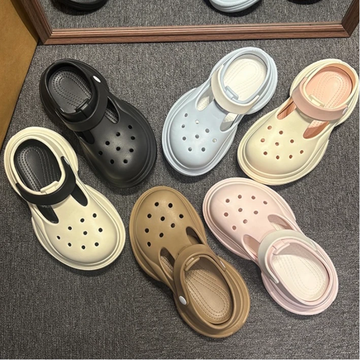 【新人浮力】2025新款厚底洞洞鞋美拉德网红包头凉拖鞋女