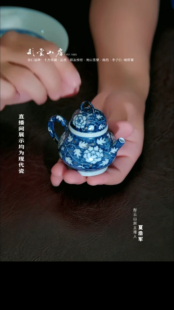 摆件南山雪堂   蓝底白花牡丹壶