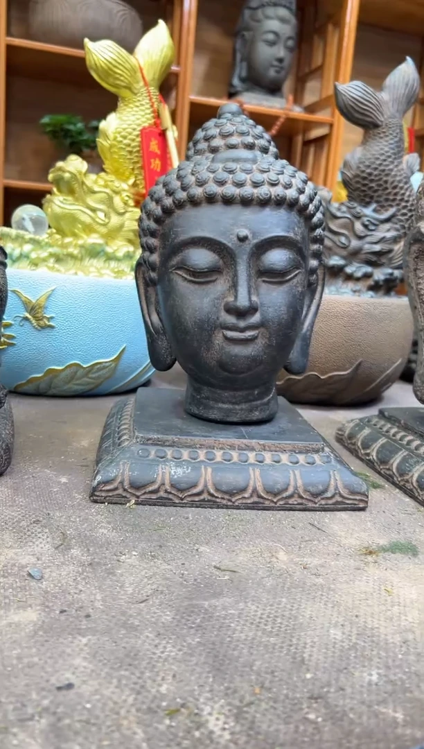 陶土小佛首+莲花底座