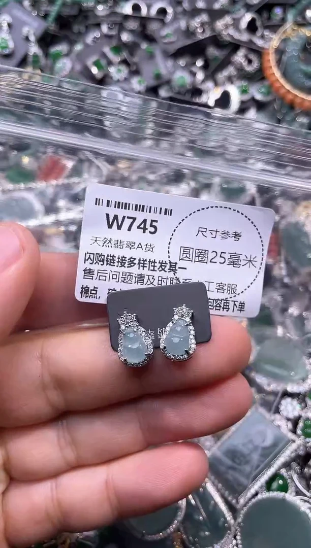 翡翠未镶嵌颈饰W745耳钉