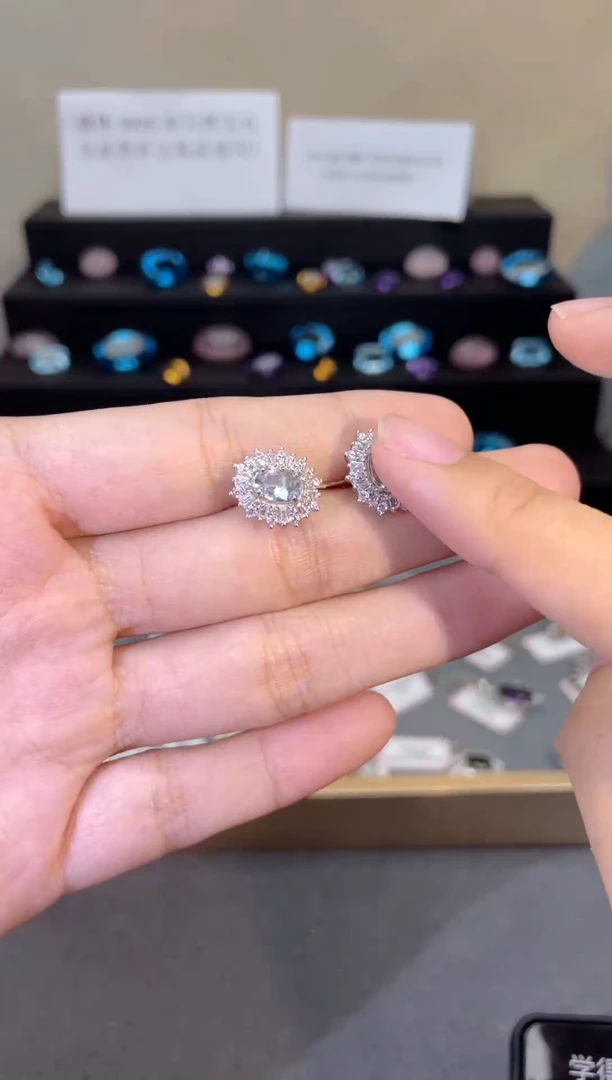 银S925镶嵌耳钉海蓝宝石天然宝石