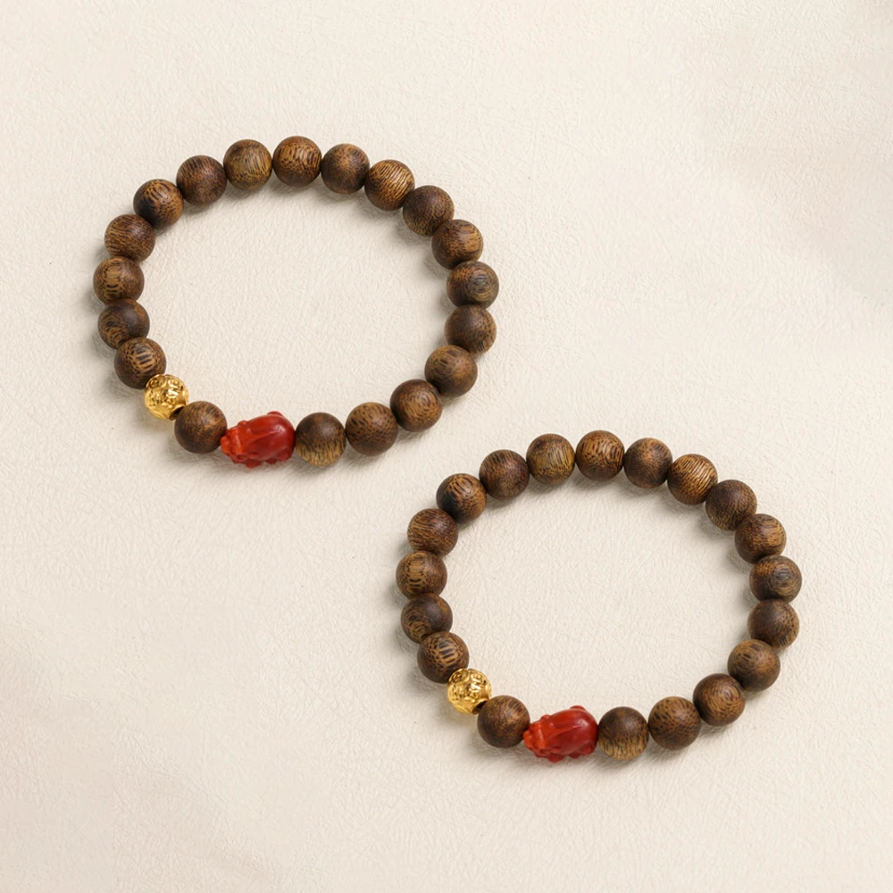 【叭哒不惑】多样性发一18k金四川南红+9mm沉香+金钱珠手串 17手围