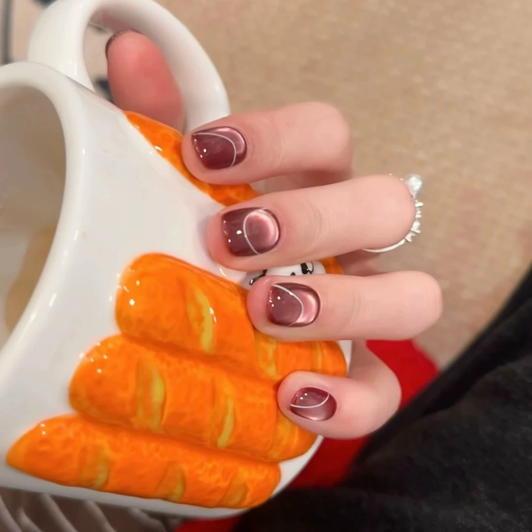 【梅子成熟时】现货 杨梅色白色几何线条 小众风 纯手工穿戴甲