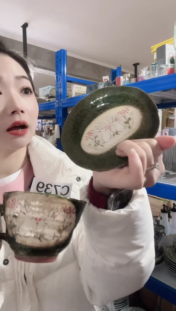 瓷片全新高端瓷器C739一杯一碟 绿