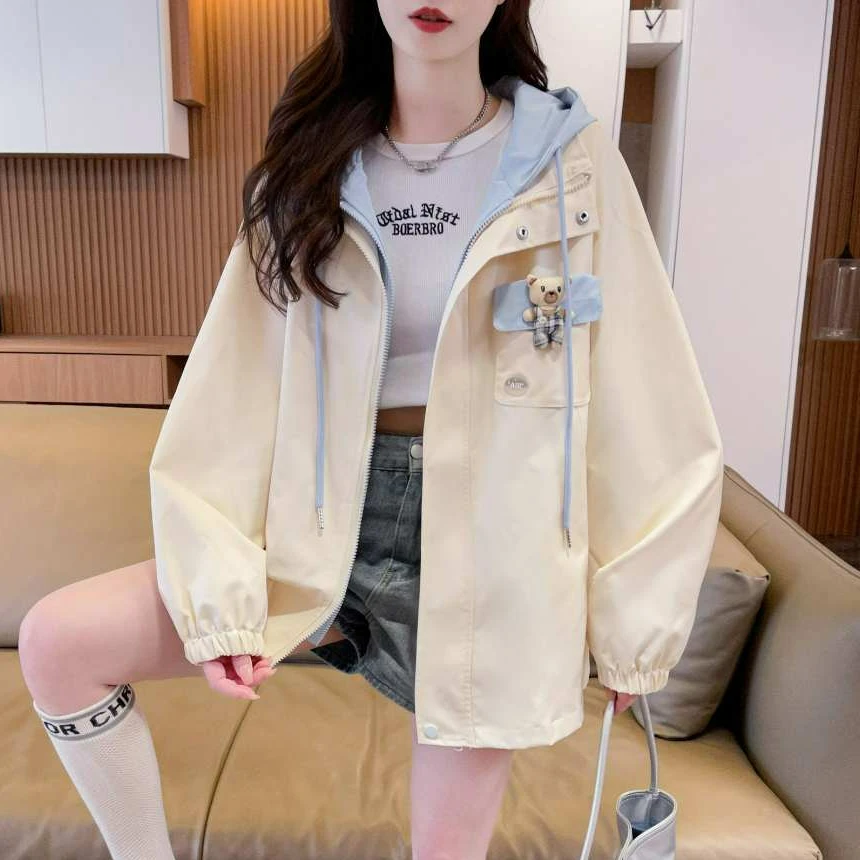 女大童假两件工装外套春秋装2025新款初中学生学院风休闲夹克上衣
