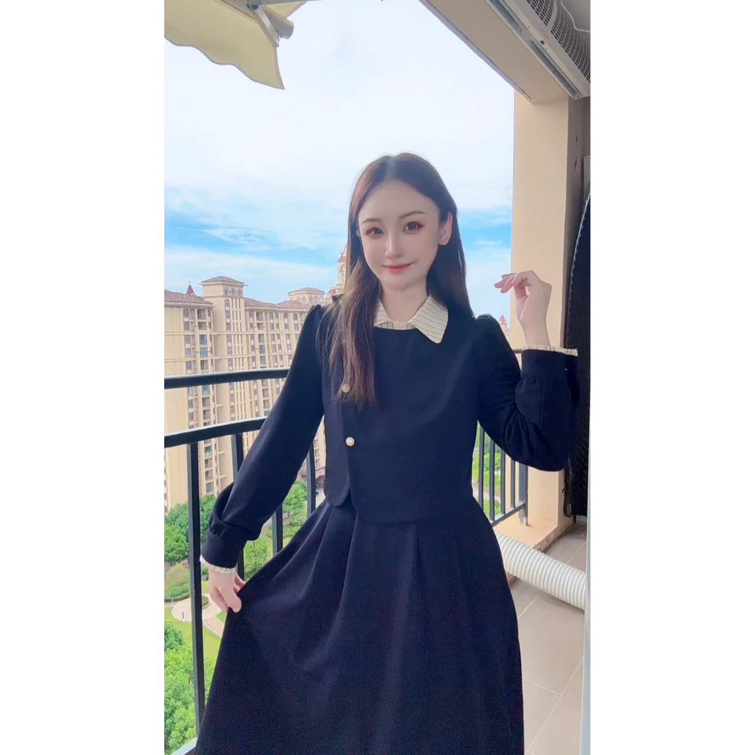 假两件时尚连衣裙女2025秋季新款气质修身显瘦中长款裙子Q659171