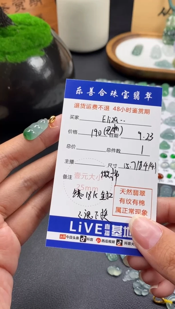 颈饰18K金镶嵌翡翠E****.翡翠冰种福豆