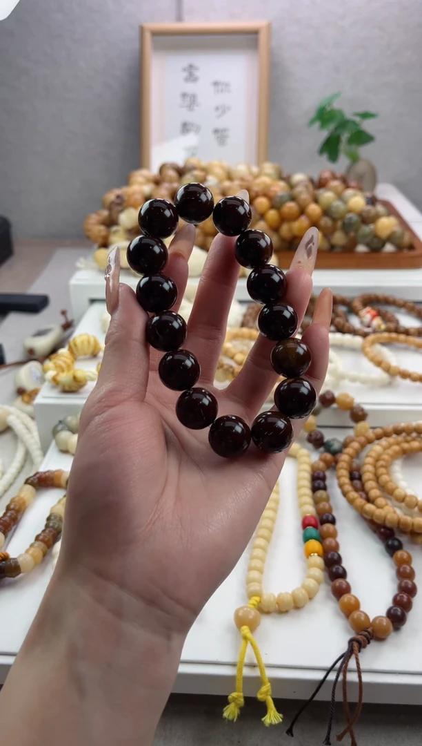 【闪购商品】菩提根/象牙果手串-紫金鼠圆珠15mm瑕疵不补