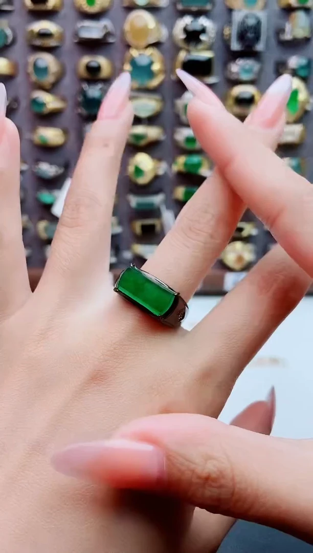 银S925镶嵌戒指翡翠天然翡翠男戒
