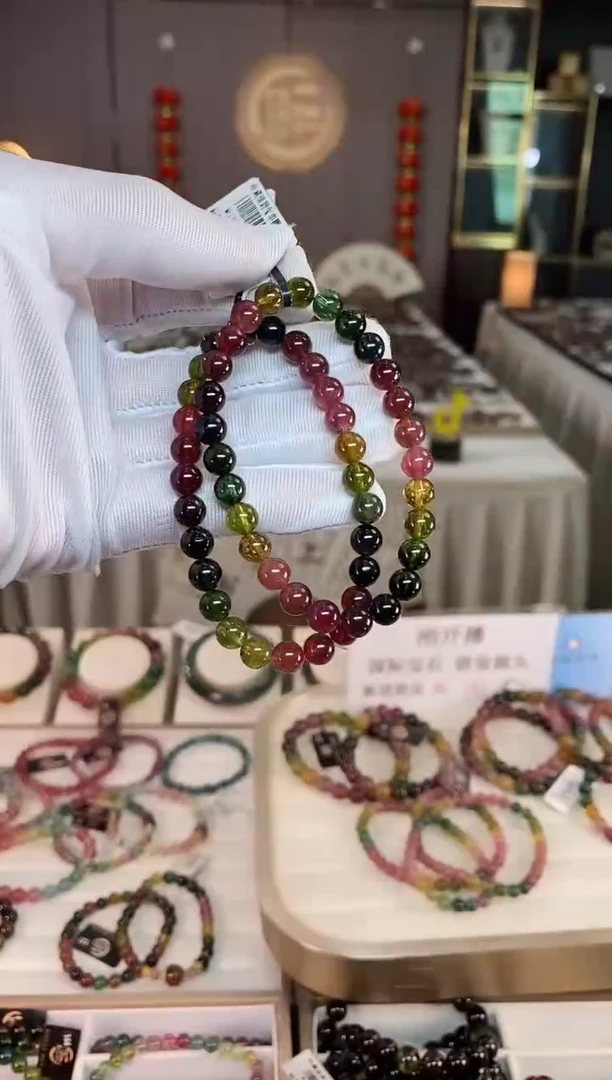 未镶嵌老矿碧玺彩虹单圈手串6mm+碧玺xion多样性发一条