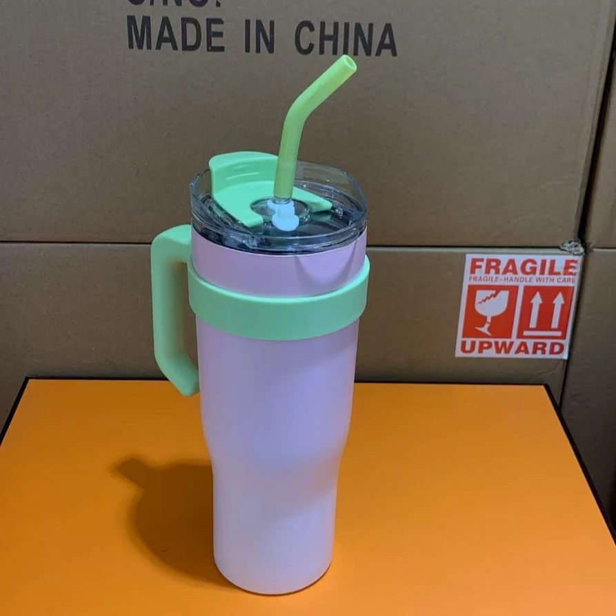 不锈钢保温杯大容量吸管冰霸杯颜色随机 JSS