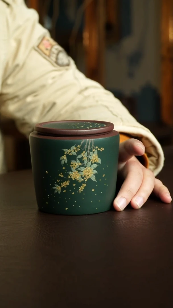 茶杯紫砂76号 桂花茶叶罐 宜兴紫砂原矿作品