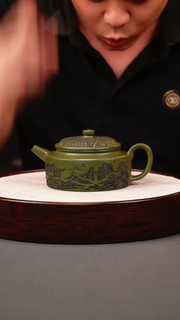 茶壶紫砂绿泥扁德中