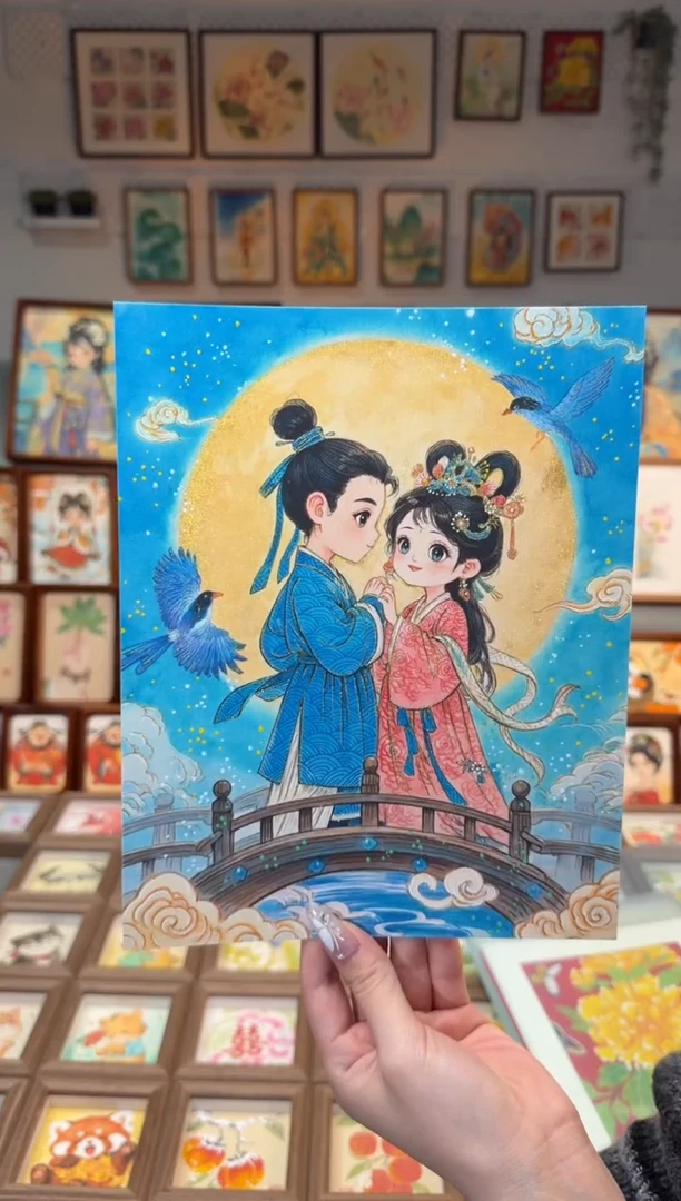 国画?****?牛郎织女 手绘国画10画芯