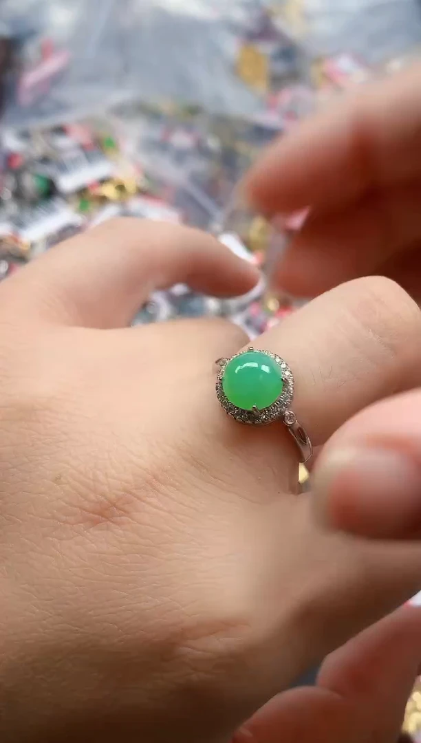 银S925镶嵌戒指翡翠天然A货缅甸翡翠