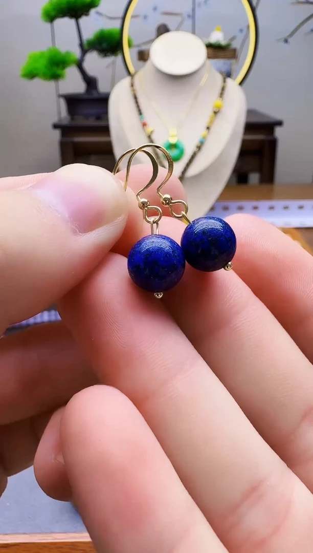 青金石14K金镶嵌耳饰E86