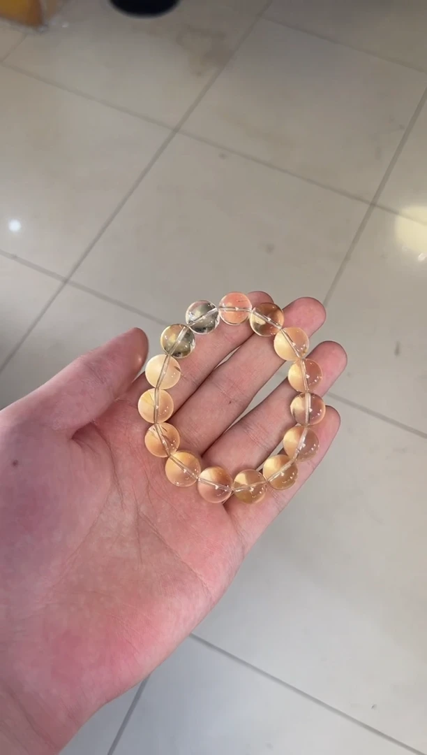 水晶手串未镶嵌鳳*，柠檬黄水晶单圈手串-孤品