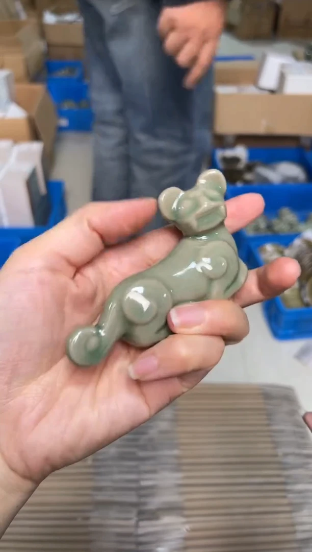 陶瓷耀州窑青瓷茶宠  老虎