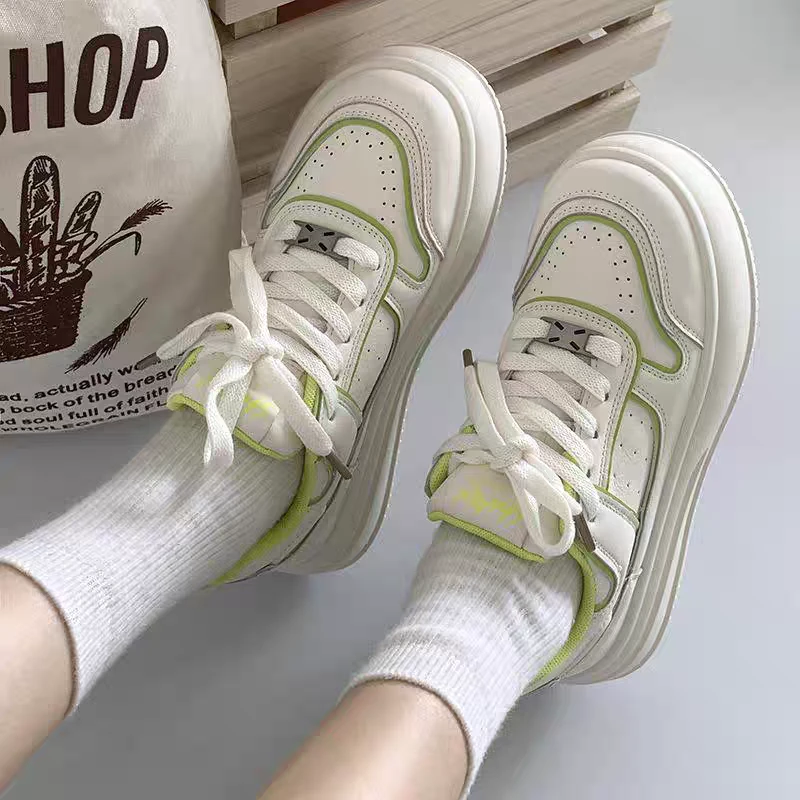 厚底小白鞋透气复古女2024秋季松糕底百搭拼色圆头轻便休闲鞋101