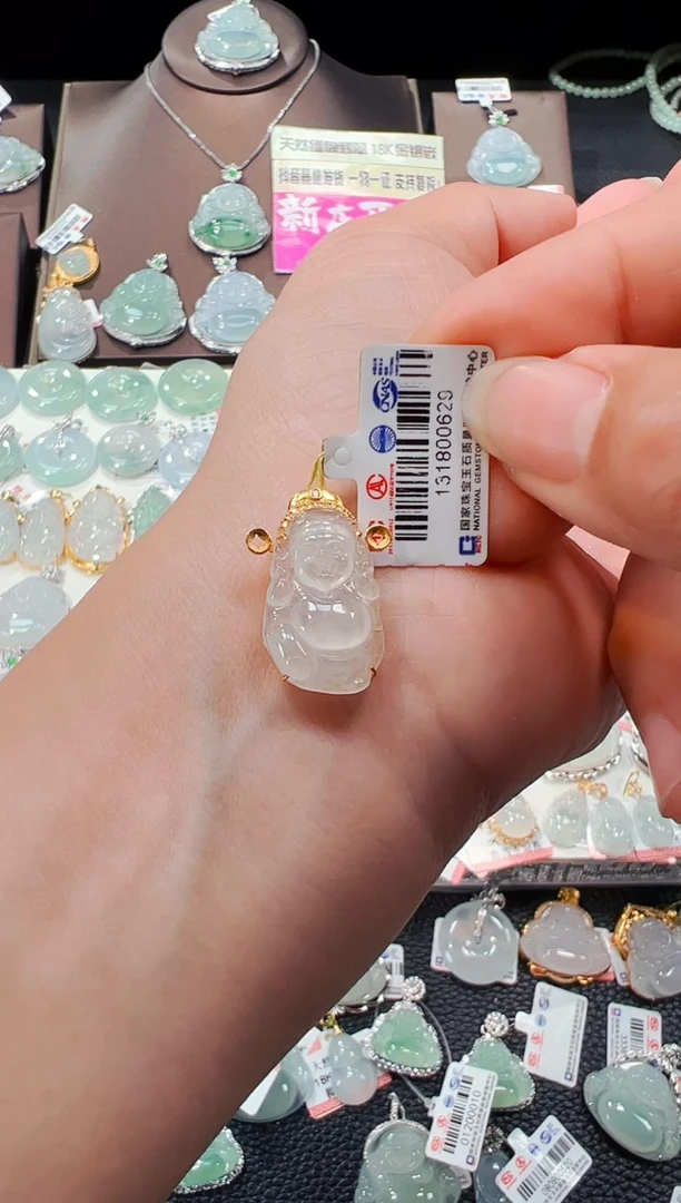 【闪购商品】翡翠吊坠(不含链)18K金镶嵌财神爷吊坠629