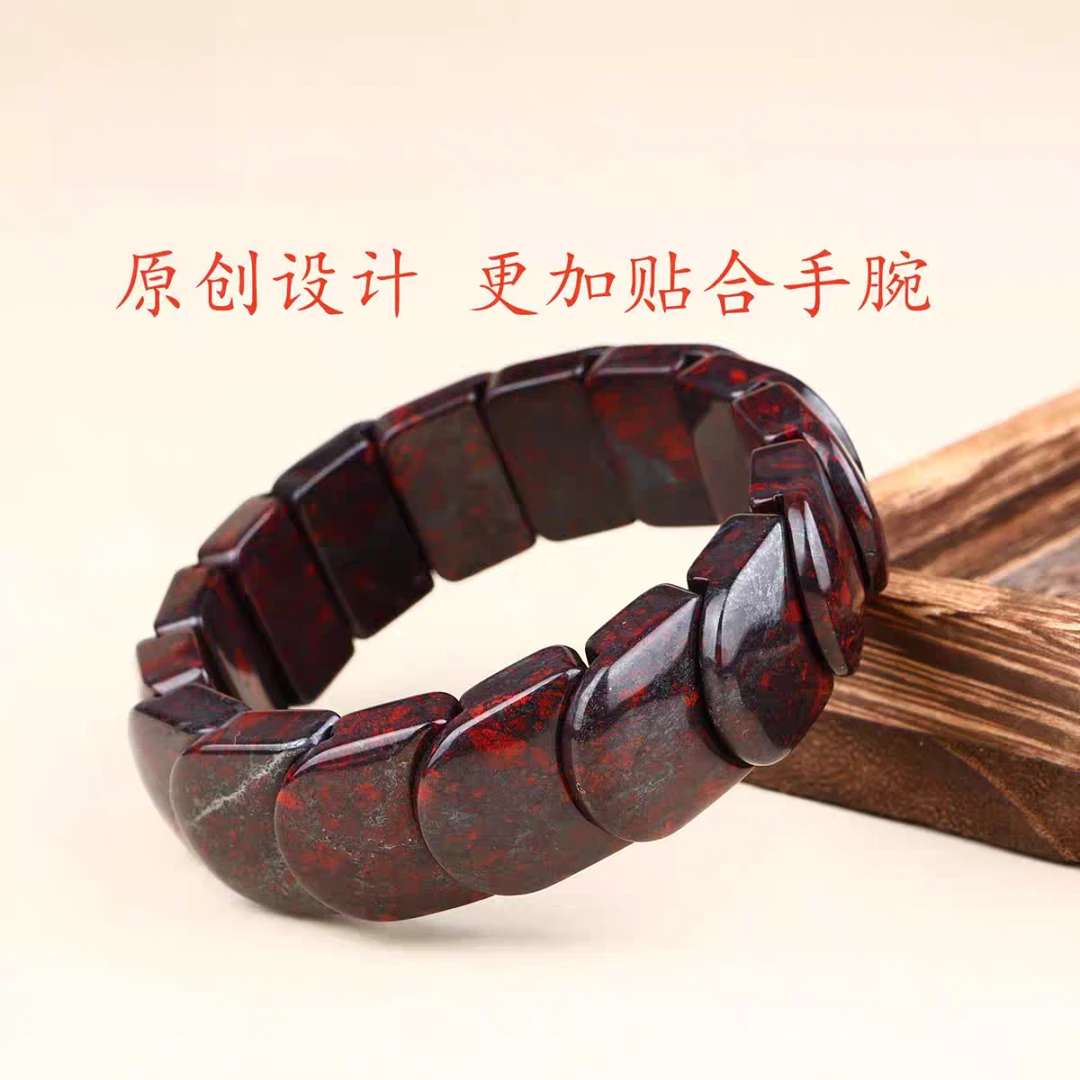 天然鸡血石龙鳞手排霸气男款手串红色男款首饰高端礼品真品红伊丁