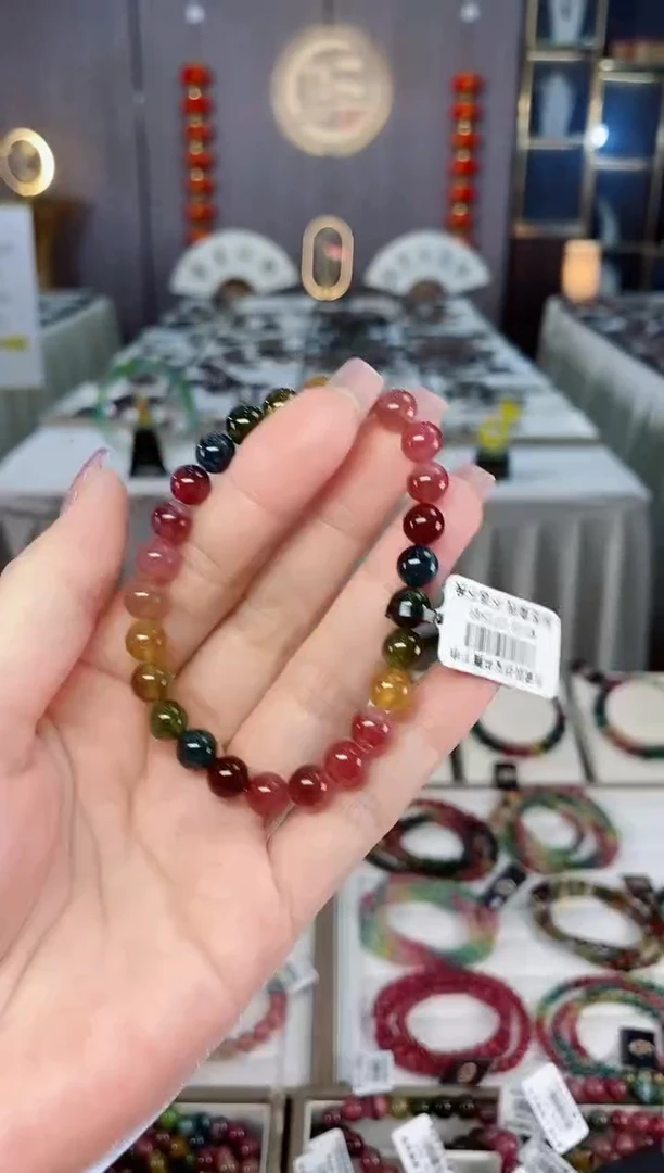 未镶嵌透体老矿碧玺彩虹单圈手串7mm+碧玺hon多样性发货一条