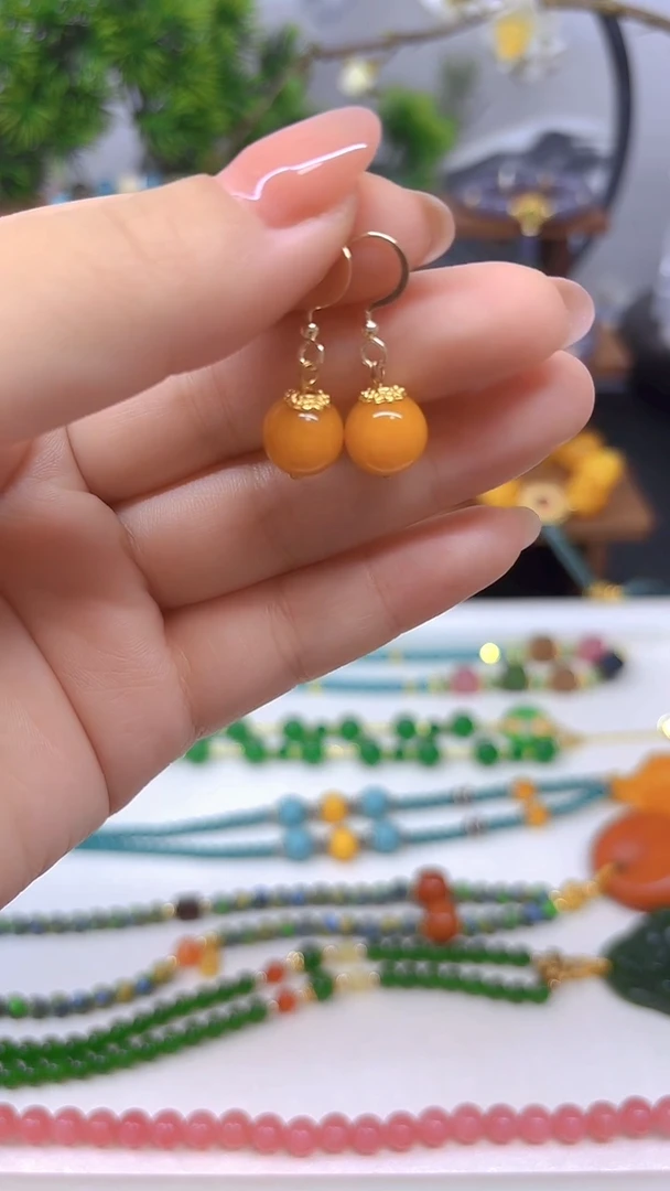 14K金镶嵌翡翠耳饰E863