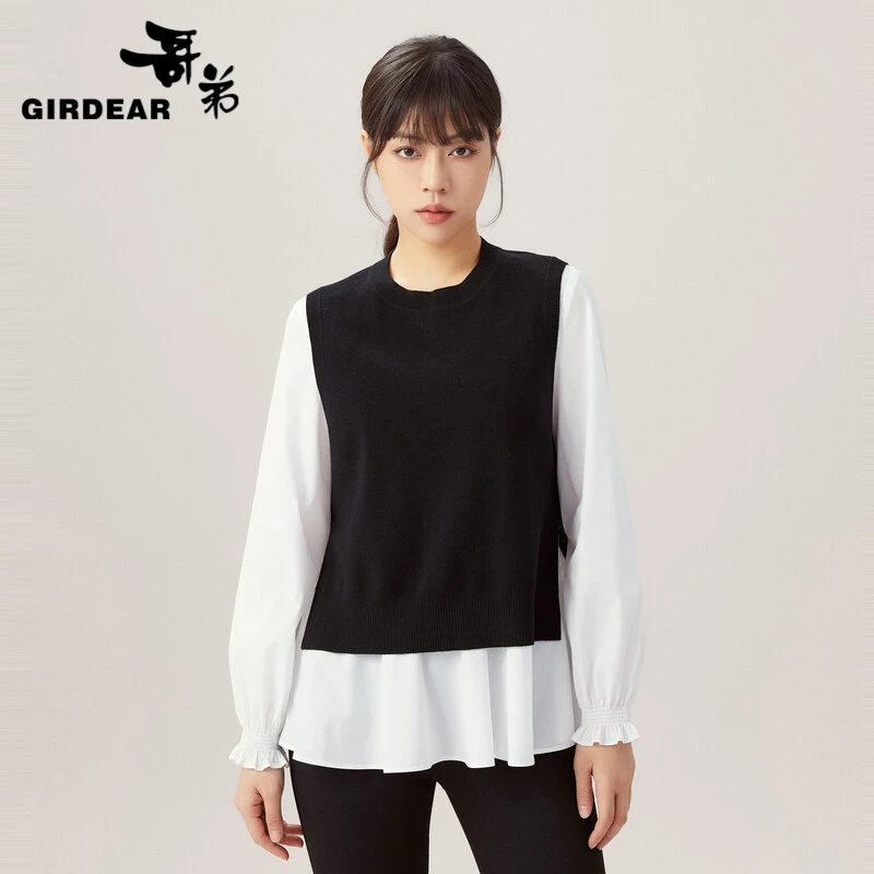 GIRDEAR/哥弟哥弟 后背开叉设计圆领造型针织马甲1399701