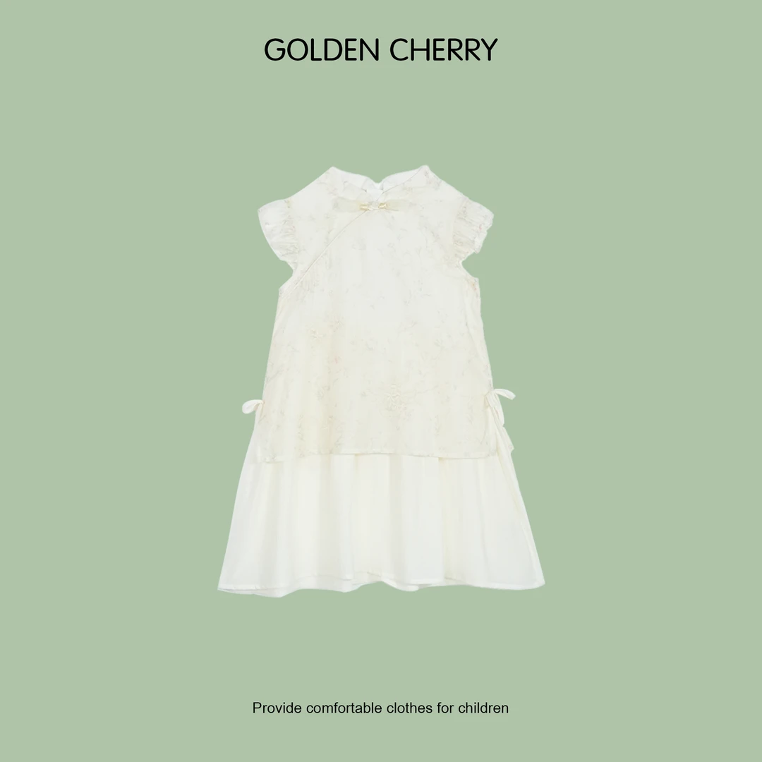 Y【金樱桃 Golden cherry】儿童盘扣蝴蝶结系绳假两件连衣裙568550