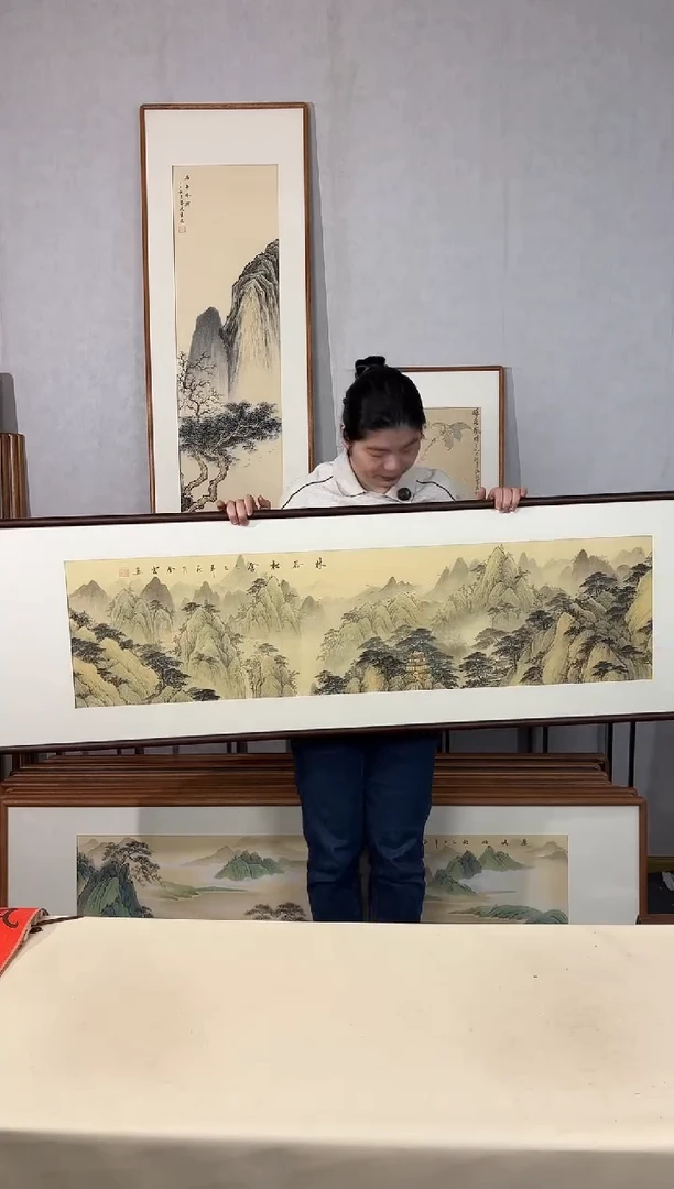 国画手绘*林谷松舍*52*172cm带框发货