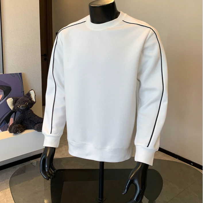 美式重磅潮流圆领卫衣男秋冬简约条纹设计感休闲百搭宽松长袖外套