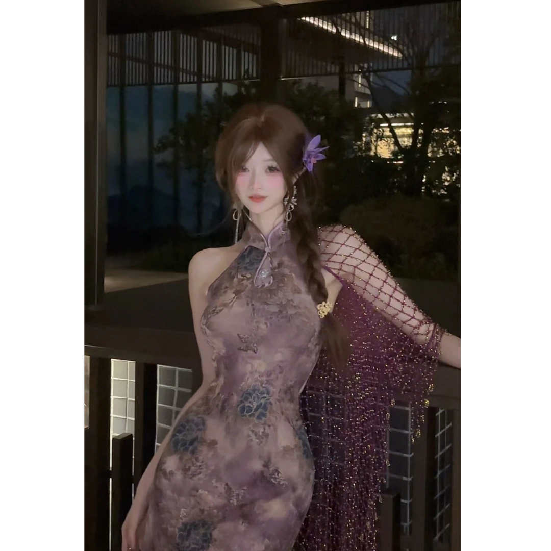 白白【紫鸢】春季新款纯欲复古小众改良版旗袍连衣裙LBBYN48893