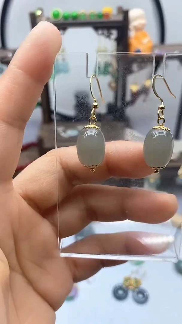 和田玉14K金镶嵌耳饰94