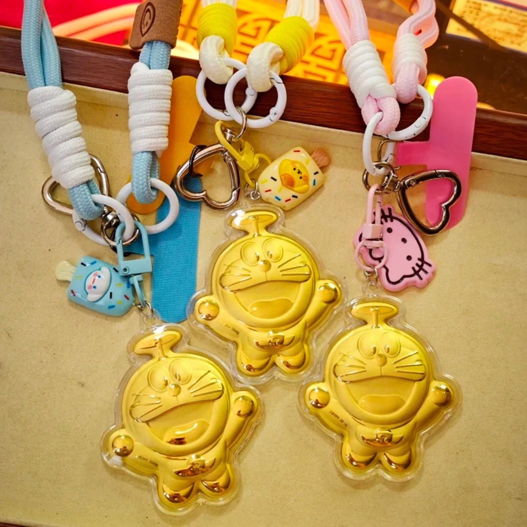 中国金店 哆啦A梦黄金手机挂件钥匙扣包包挂饰送女友朋友生日礼物