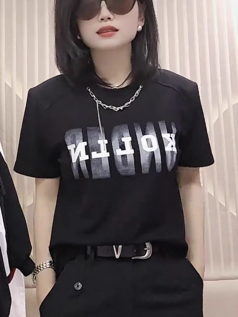 2024时尚休闲减龄显瘦短款字母印花T恤