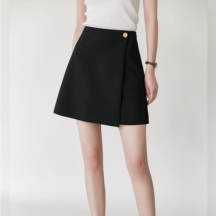 夏新款高腰A字半身裙金扣装饰设计感小众黑白显瘦裤裙#8500