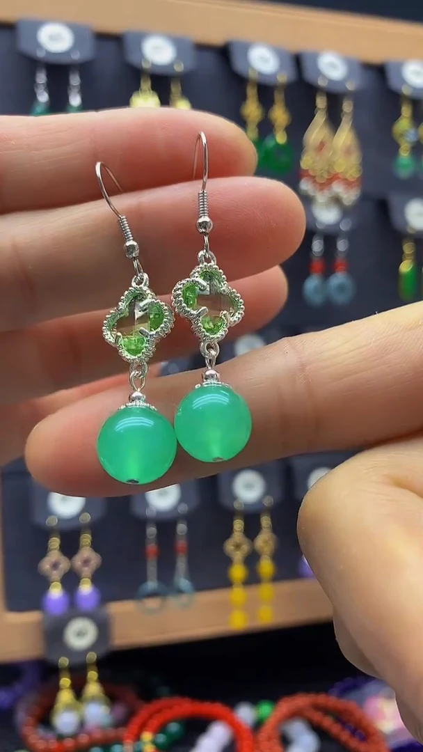 【闪购商品】玛瑙/玉髓耳环银S925镶嵌耳饰