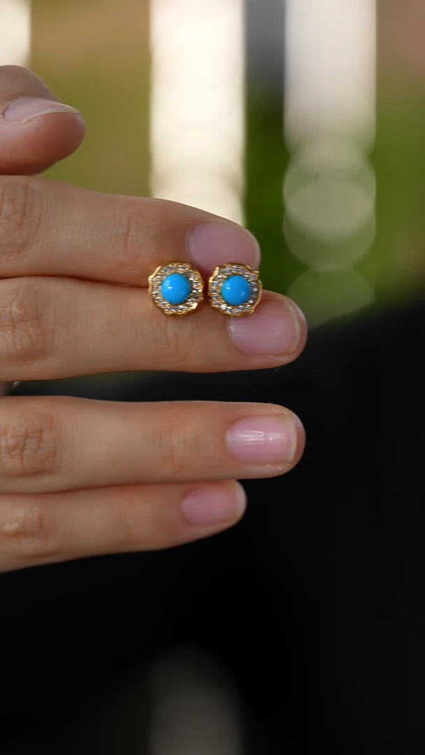 银S925镀金镶嵌绿松石耳饰秒拍号2