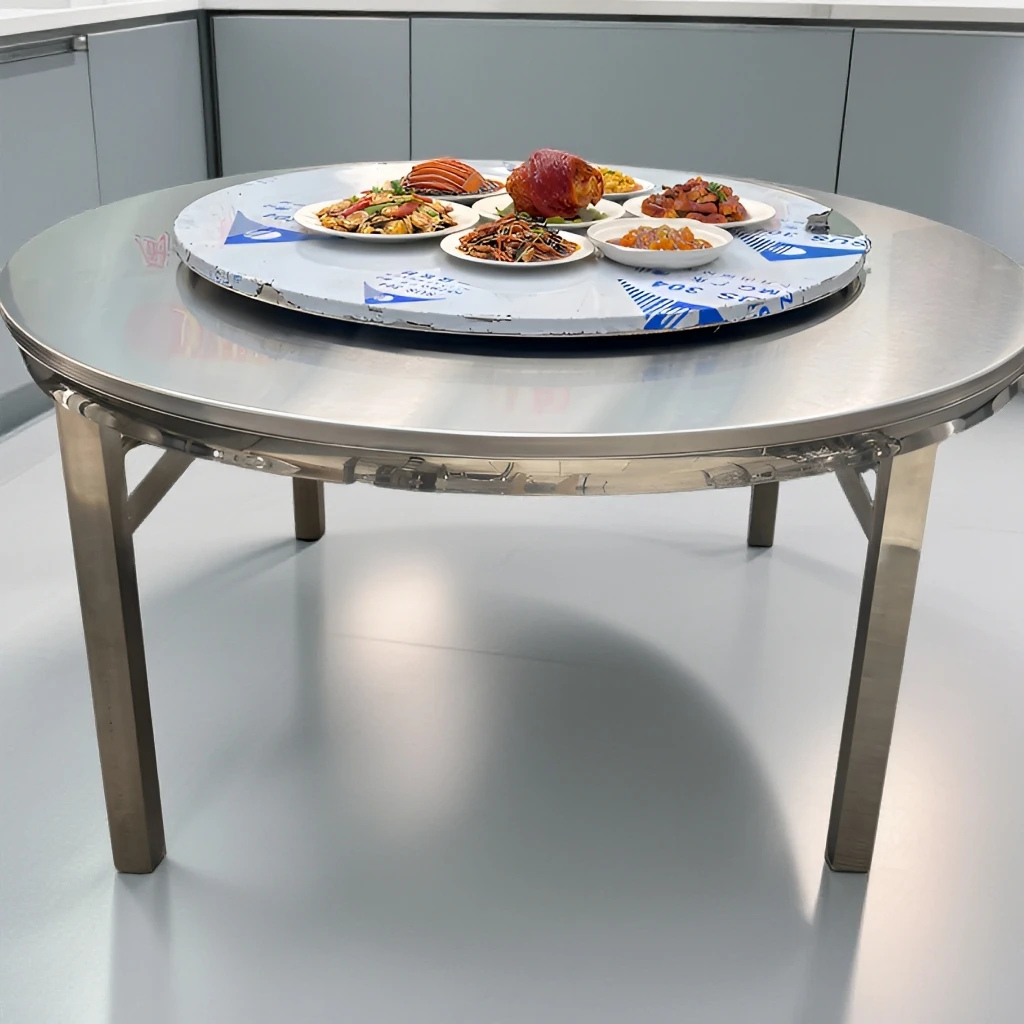 【大包边】特厚折叠圆桌带转盘吃饭桌户外连体出租酒席家用不锈钢