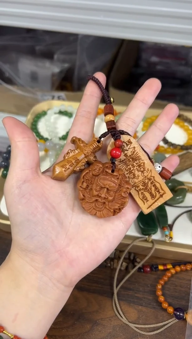 桃木吊坠桃木踩小牌钟馗多宝挂件[0645]