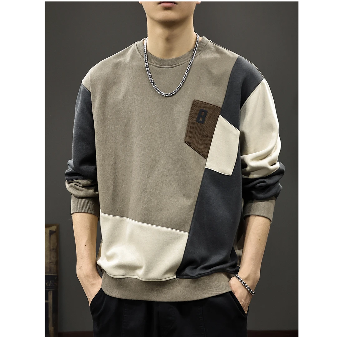 奇珀菲仑上衣长袖卫衣男秋季潮牌宽松大码拼接男士休闲外套潮