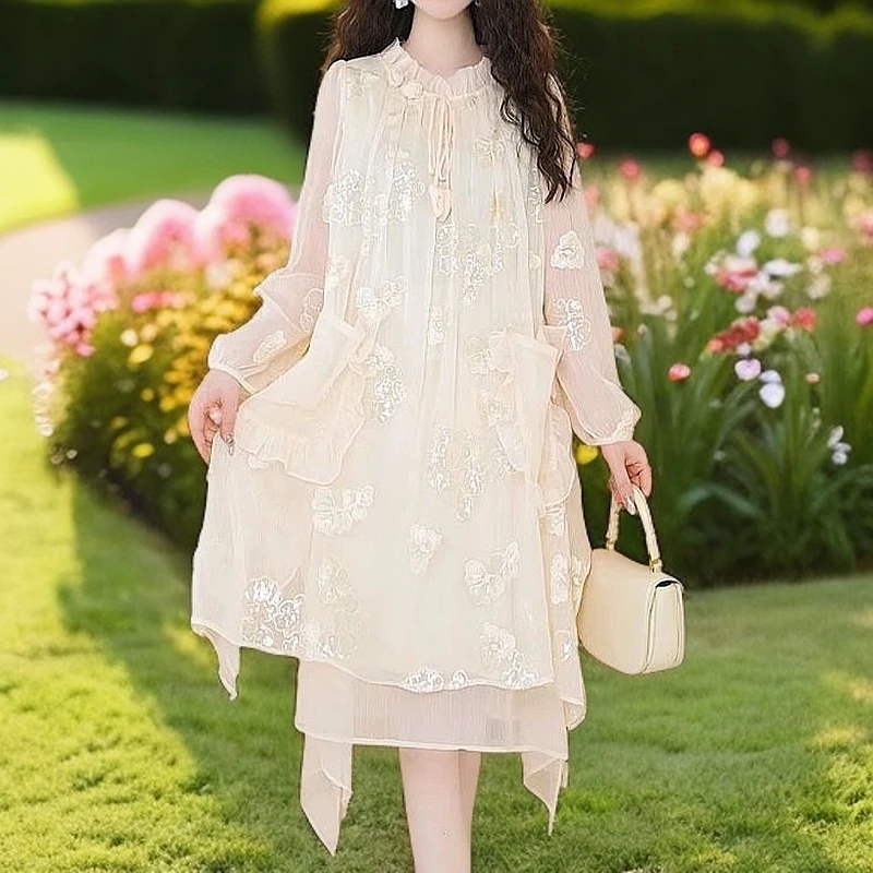 L2025夏季宽松阔版连衣裙轻奢气质减龄中长款裙子显瘦遮肚