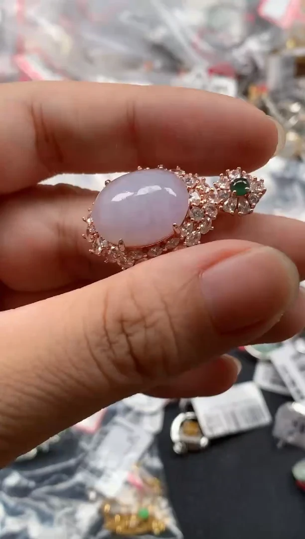 翡翠戒指银S925镶嵌天然A货缅甸翡翠