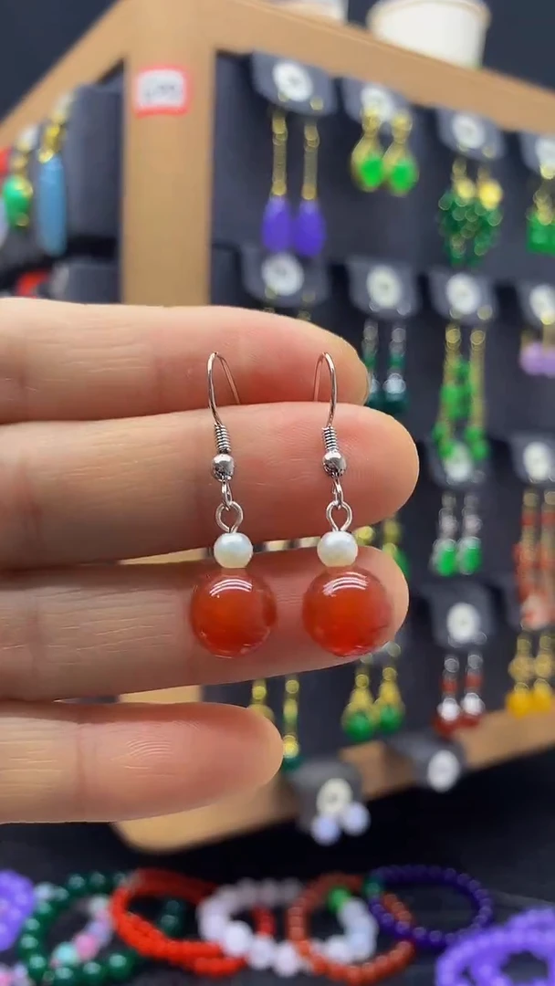 【闪购商品】玛瑙/玉髓耳坠银S925镶嵌耳饰