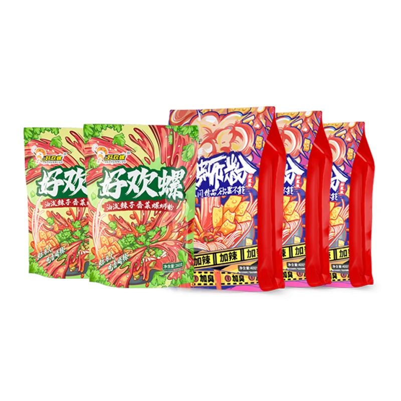 好欢螺螺蛳粉加辣加臭400g*3袋+油泼辣子香菜味螺蛳粉265g*2袋